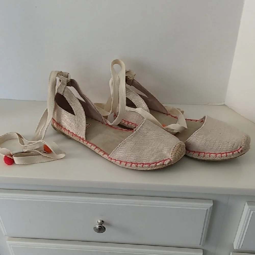 Sugar Beige Tie Ankle Lace Espadrille Flats